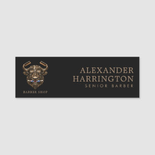 Elegant Bronze Buffalo Barber Shop Logo Staff Name Tag