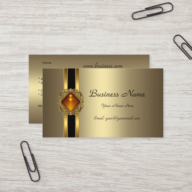 Elegant Bronze Gold Black Amber jewel Business Card (Front/Back In Situ)
