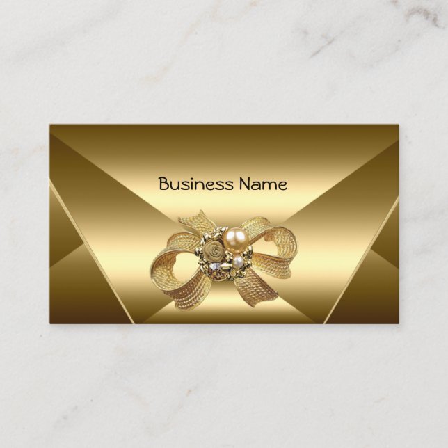 Elegant Bronze Gold Bow Jewel Business Card (Front)