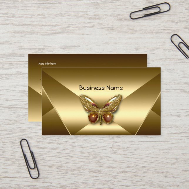 Elegant Bronze Gold Butterfly Jewel Business Card (Front/Back In Situ)