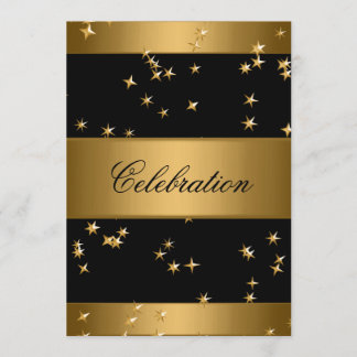 Elegant Bronze Gold Metal Stars Black Event Invitation
