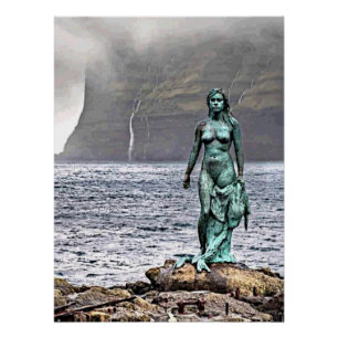 elegant bronze mermaid statue poster