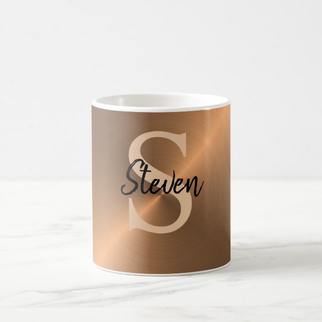 Elegant Bronze Metallic Monogram Name Coffee Mug (Center)