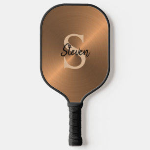 Elegant Bronze Metallic Monogram Name Mens Pickleball Paddle