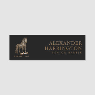 Elegant Bronze Mustang Barber Shop Logo Staff Name Tag