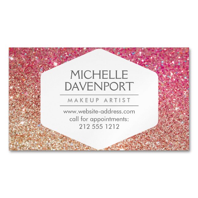 Elegant Bronze/Pink Glitter Magnetic Business Card (Front)