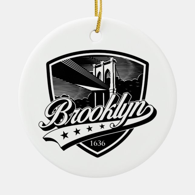 Elegant Brooklyn Shield and Swoosh Design Ceramic Tree Decoration (Front)