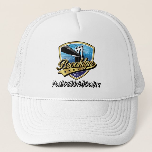 Elegant Brooklyn Shield and Swoosh Design Trucker Hat (Front)