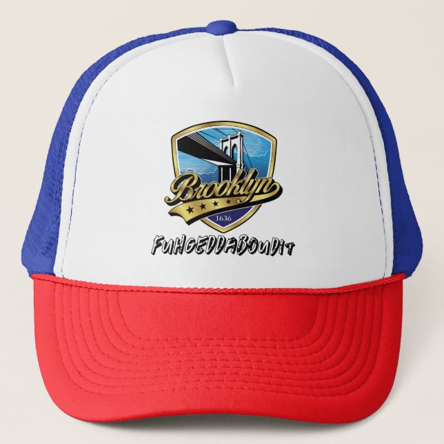 Elegant Brooklyn Shield and Swoosh Design Trucker Hat (Front)