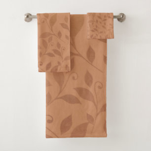 Elegant Brown Abstract Autumn Leaves Pattern Bath Towel Set