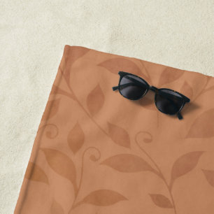 Elegant Brown Abstract Autumn Leaves Pattern Beach Towel