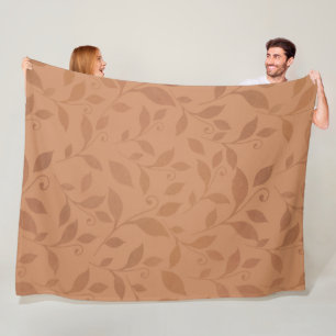 Elegant Brown Abstract Autumn Leaves Pattern Fleece Blanket
