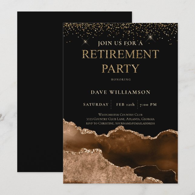 Elegant Brown Agate Gemstone Retirement Party  Inv Invitation (Front/Back)