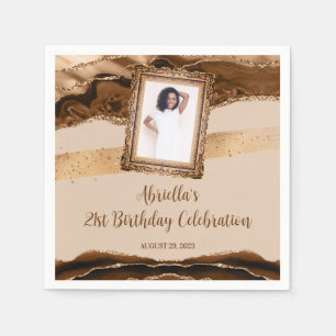 Elegant Brown Agate Photo Invitation Napkin