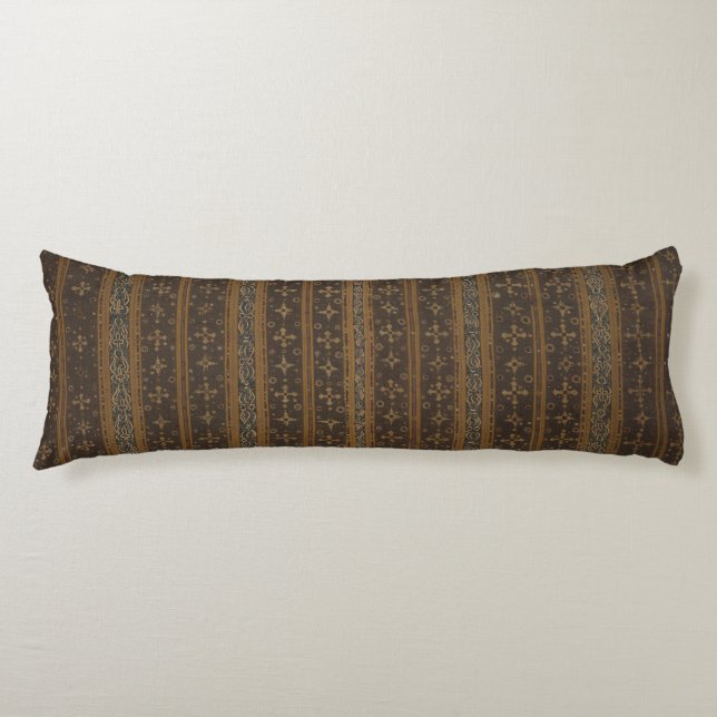 Elegant Brown and Black Striped Batik Body Pillow (Front)