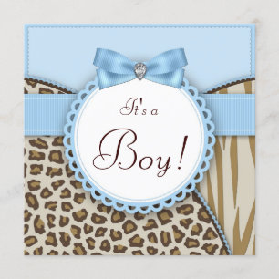 Elegant Brown and Blue Baby Boy Shower Invitation