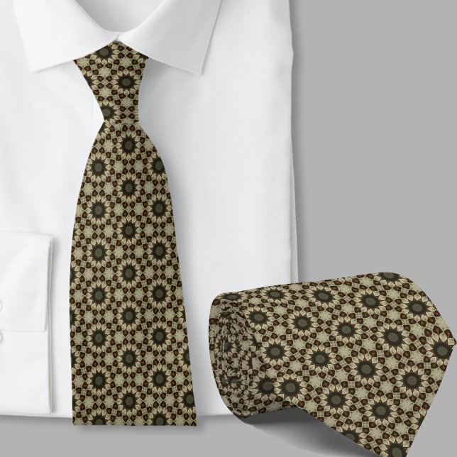 Elegant Brown and Blue Geometric Pattern Tie (Creator Uploaded)