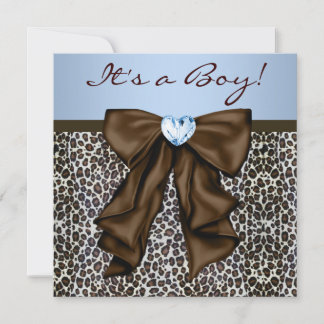 Elegant Brown and Blue Leopard Baby Shower Invitation