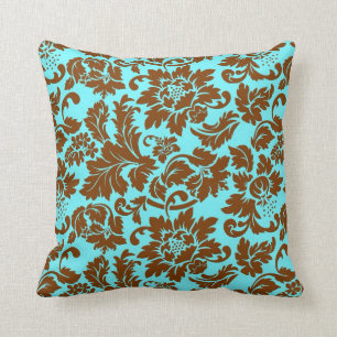 Elegant Brown And Blue Vintage Floral Damasks Cushion