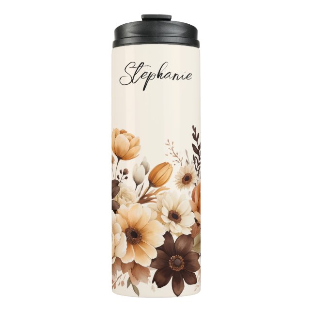 Elegant Brown and Blush Personalised Thermal Tumbler (Front)