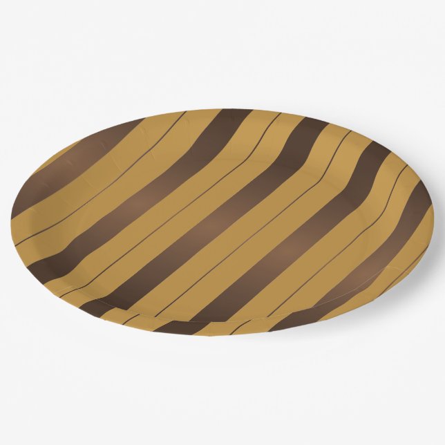 Elegant brown and faux gold stripes paper plates (Angled)