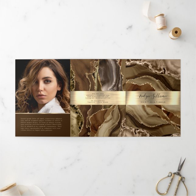 Elegant Brown and Gold Agate Trifold Brochure (Outside)