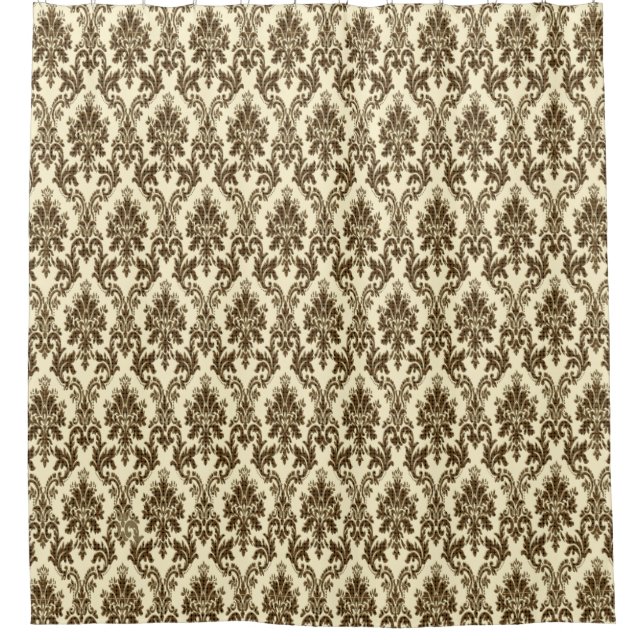 Elegant Brown and Gold Damask Print Shower Curtain (Front)