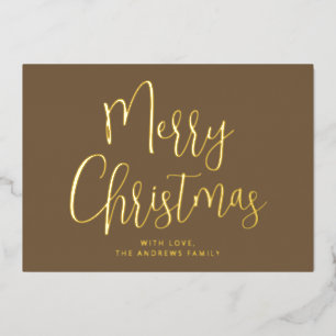 Elegant Brown and Gold Merry Christmas Gold Foil H Holiday Card