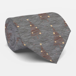 Elegant Brown and Green Christmas Trees Steel Grey Tie
