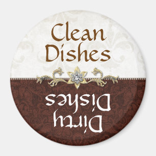 Elegant Brown and Ivory Damask Dishwasher Magnet