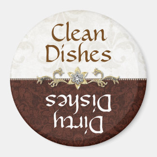 Elegant Brown and Ivory Damask Dishwasher Magnet