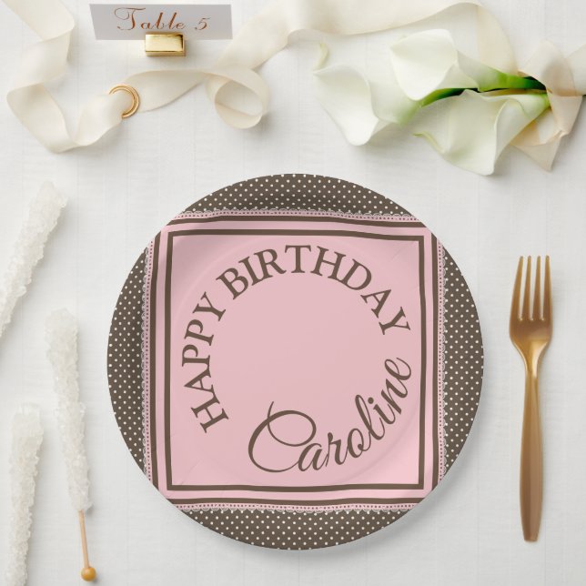 Elegant brown and pink Paper Plate (Wedding)