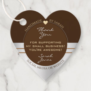 Elegant Brown and Silver Small Business Thank You Favour Tags