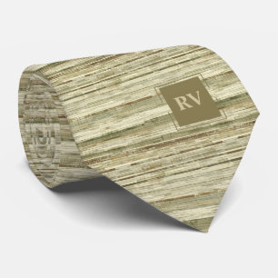 Elegant Brown and Taupe Stripes Monogrammed Tie