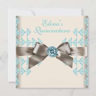 Elegant Brown and Teal Blue Quinceanera Invitation