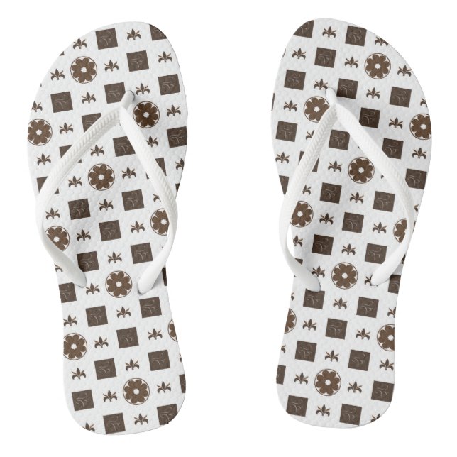 Elegant Brown and White Chequered Pattern Flip Flops (Footbed)