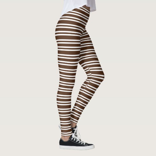 Elegant Brown And White Striped Pattern Print Leggings | Zazzle.co.uk