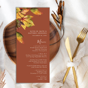 Elegant Brown Autumn Foliage Modern Wedding Menu