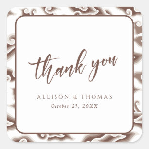 Elegant Brown Batik Wedding Thank You   Vintage Square Sticker