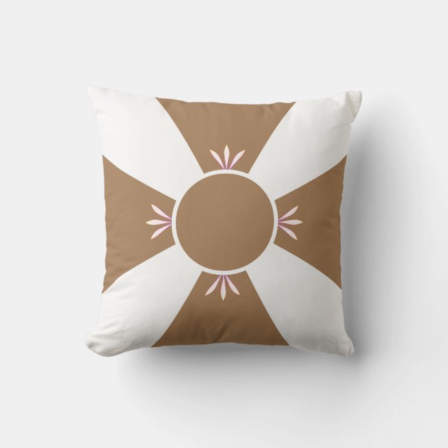 Elegant Brown Beige Cross on White Cushion (Front)