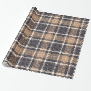 Elegant Brown Beige Dark Grey Plaid Checkered Wrapping Paper