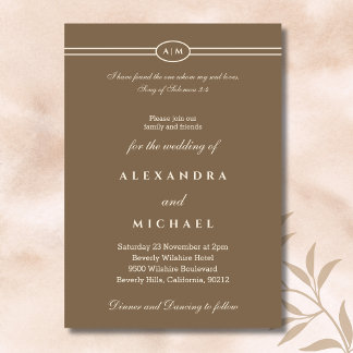 Elegant Brown Bible Verse Christian Wedding Invitation