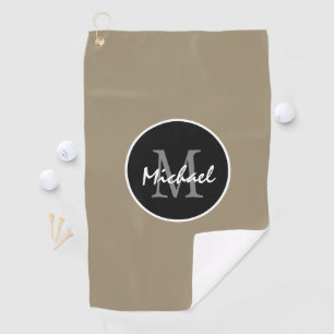 Elegant Brown Black Personalised Monogram Mens Golf Towel