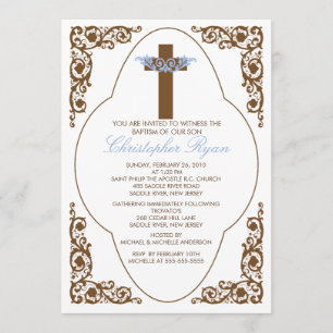 Elegant Brown & Blue Baptism Invitation