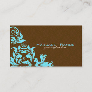 Elegant Brown & Blue Vintage Floral Damasks Business Card