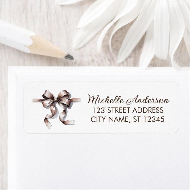 Elegant brown Bow Coquette Return Address Label (Insitu)