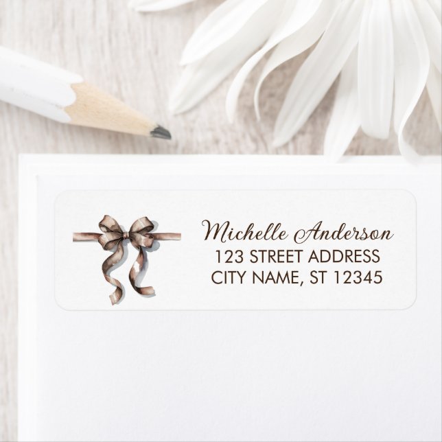 Elegant brown Bow Coquette Return Address Label (Insitu)
