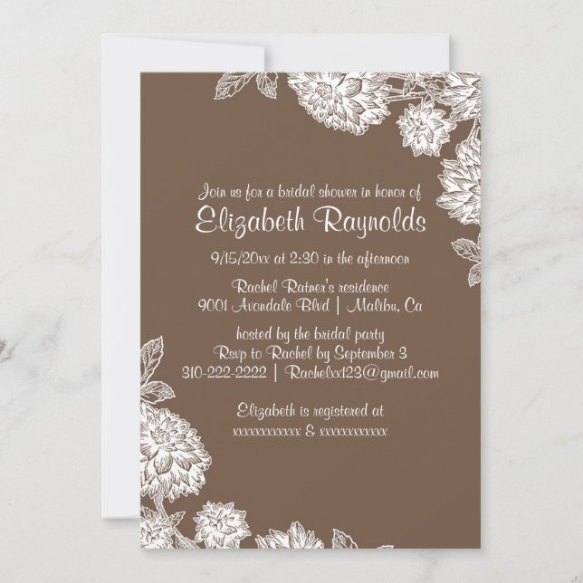 Elegant Brown Bridal Shower Invitations (Front)
