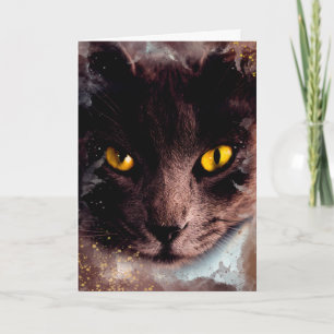 Elegant Brown Cat Watercolor Birthday Card