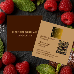 Elegant Brown Chocolatier Social Logo QR Code  Square Business Card